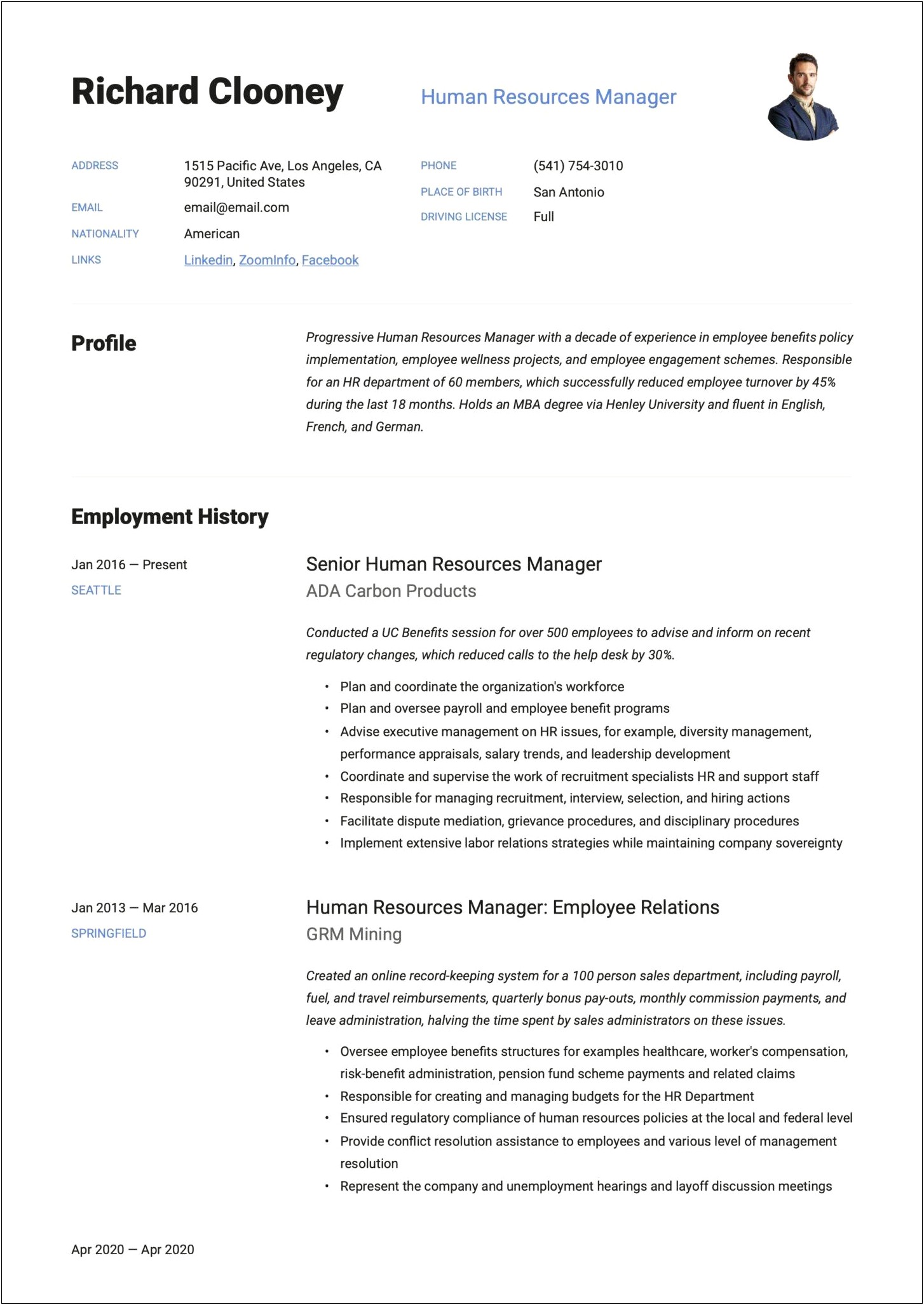 Human Resources Accomplishments Resume Examples
