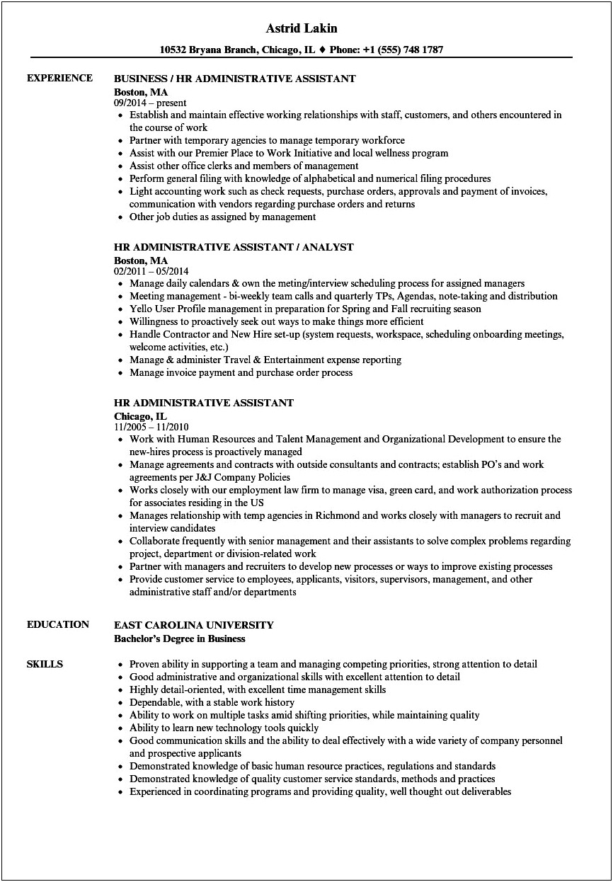 Human Resources Administrator Resume Examples