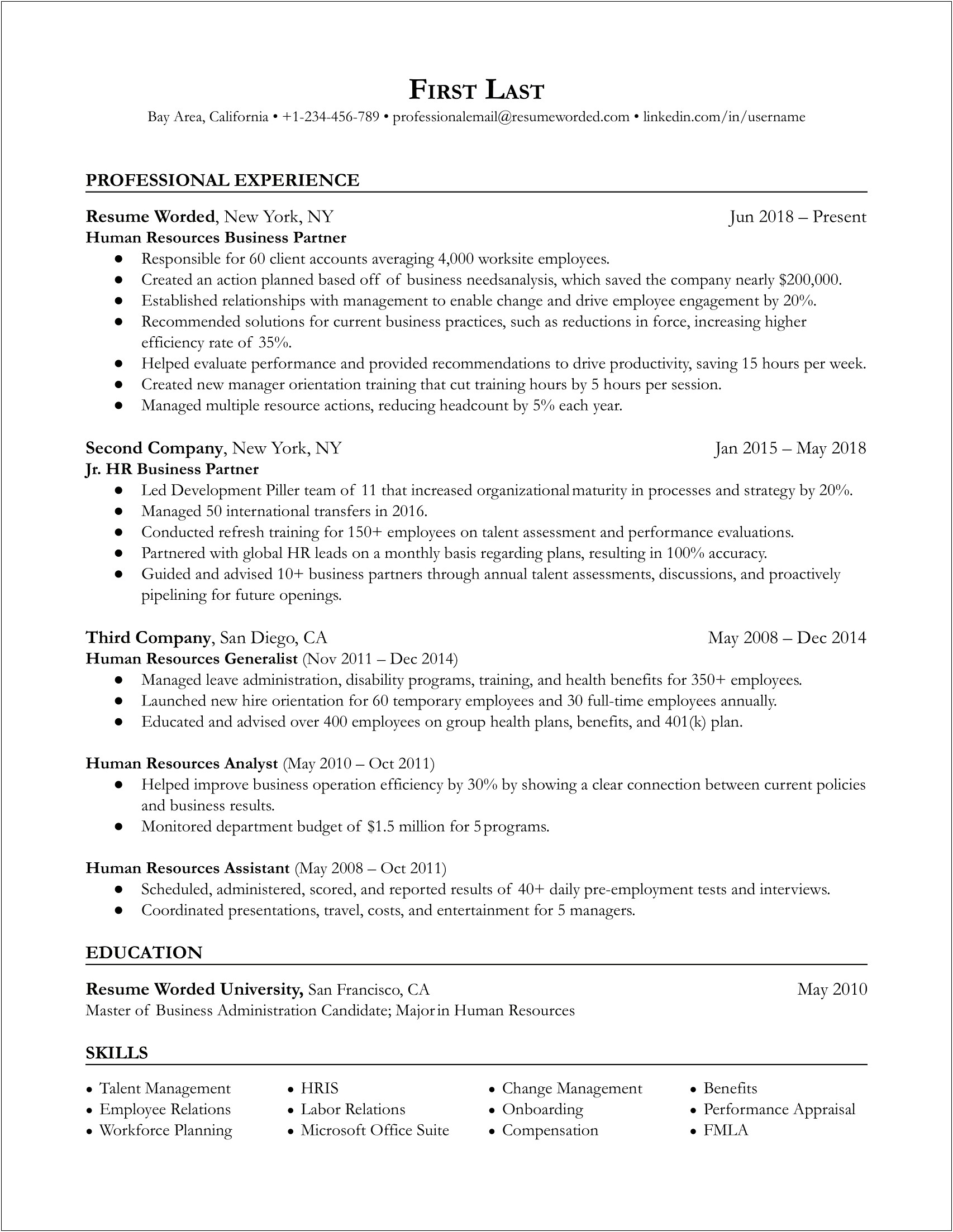 Human Resources Business Partner Resume Objectives