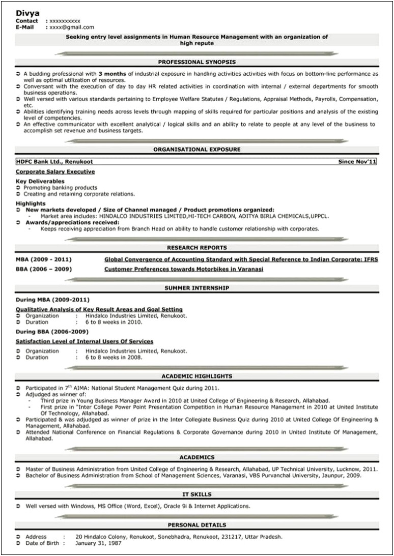 Human Resources Entry Level Skills On Resume