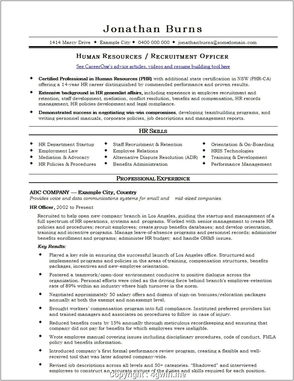 Human Resources Generalist Description For Resume