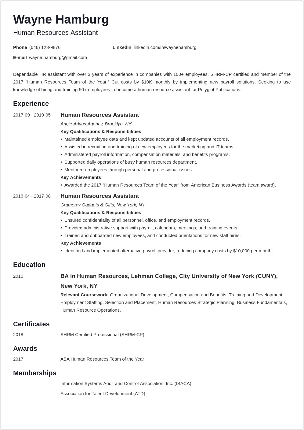 Human Resources Job Objective Resume