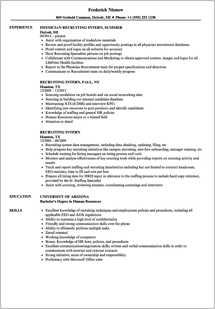 Human Resources Manager Intern Objective Resume