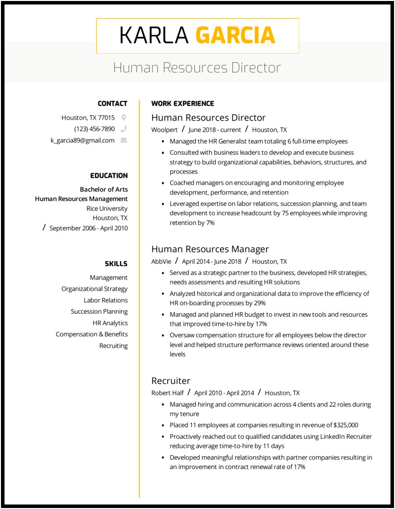 Human Resources Manager Resume 2018
