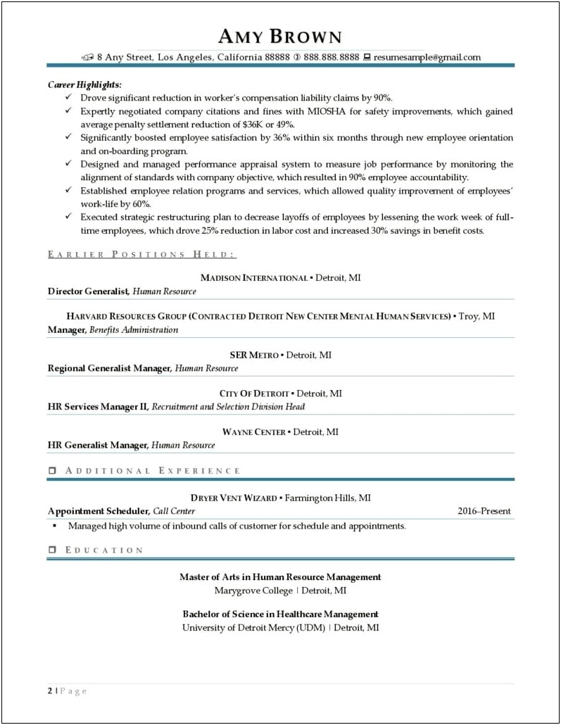 Human Resources Manager Resume Examples