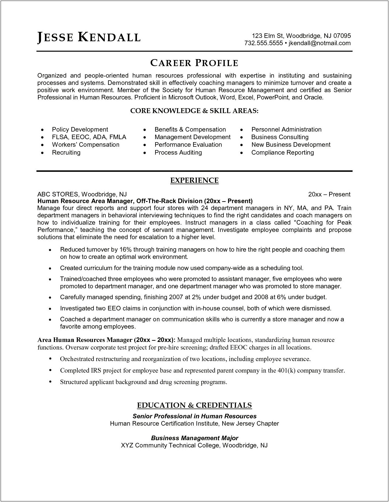 Human Resources Manager Resume Skills
