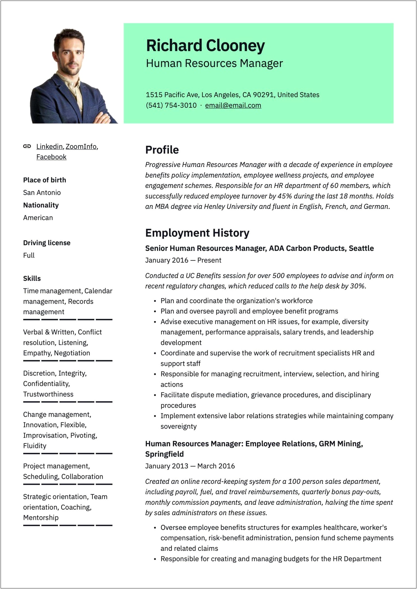 Human Resources Manager Resume Templates