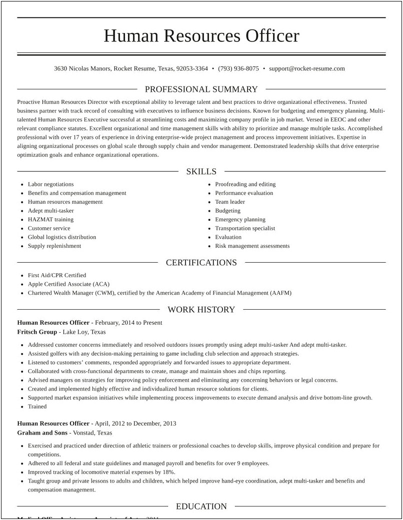 Human Resources Military Conversion Resume Sample