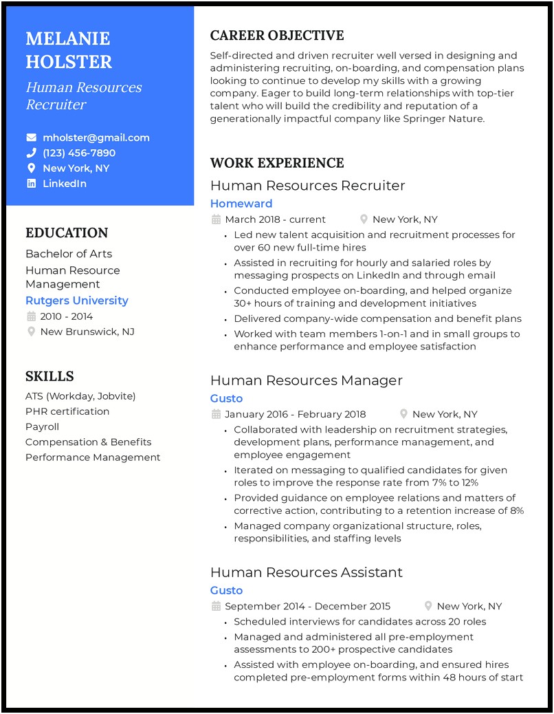 Human Resources Recruiter Resume Examples