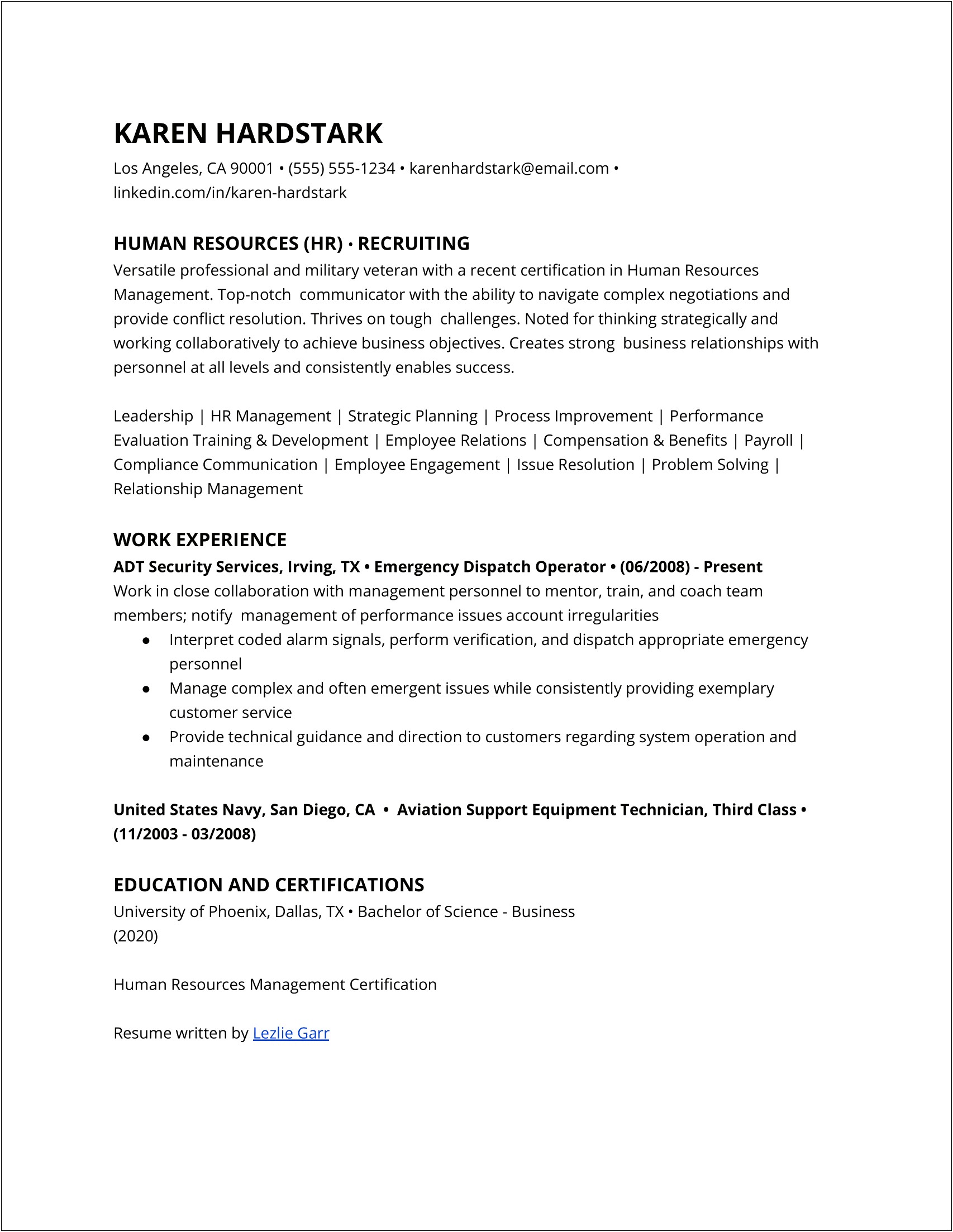 Human Resources Resume Sample Objective