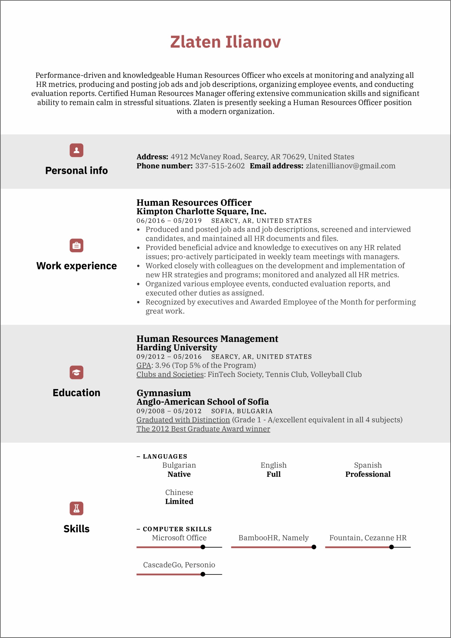 Human Resources Sample Objective Resume