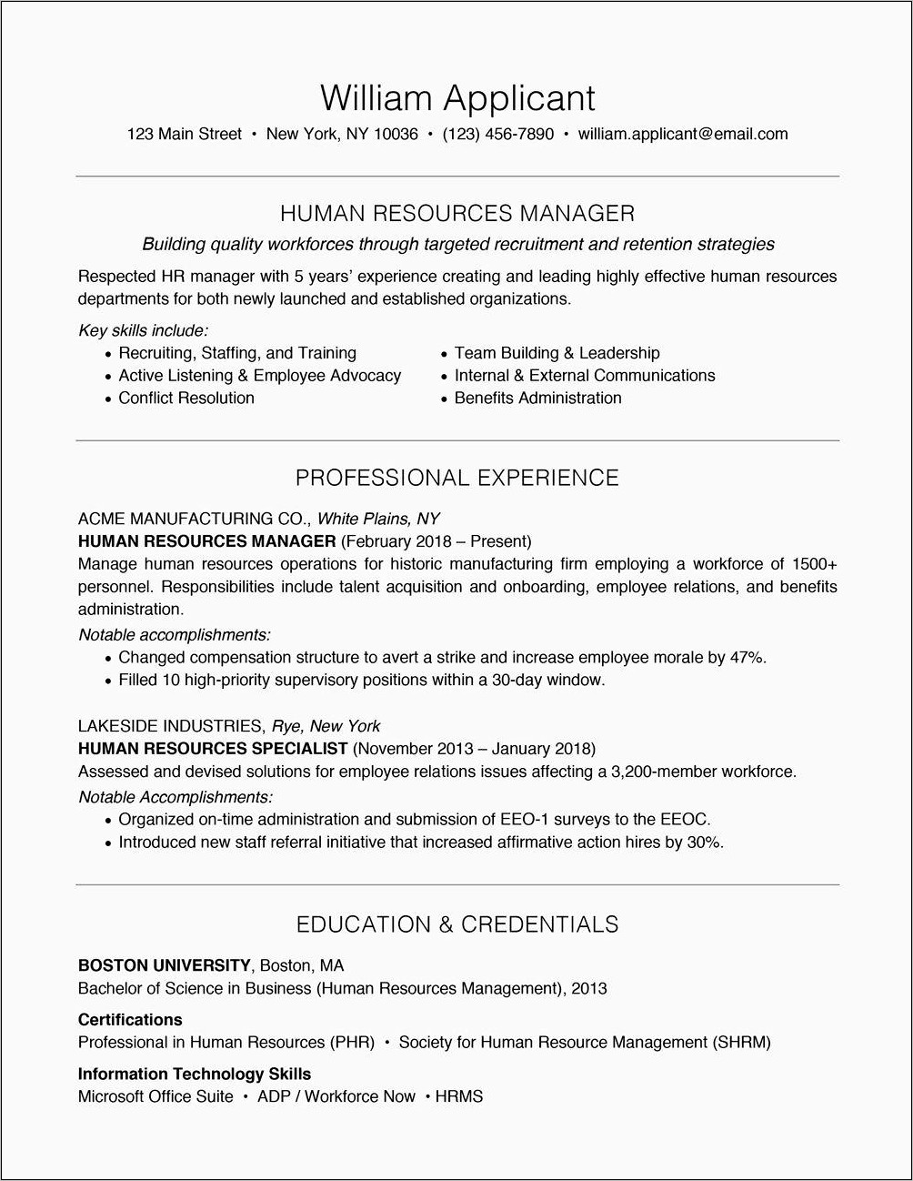 Human Resources Specialist Objective Resume