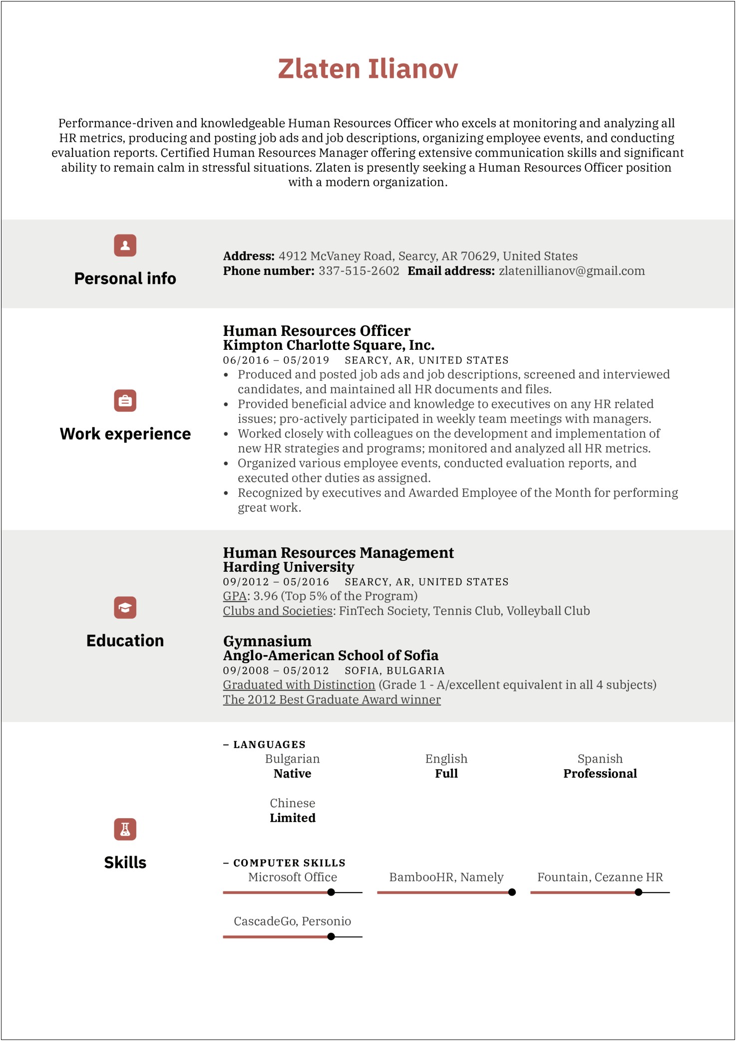 Human Rights Officer Resume Sample