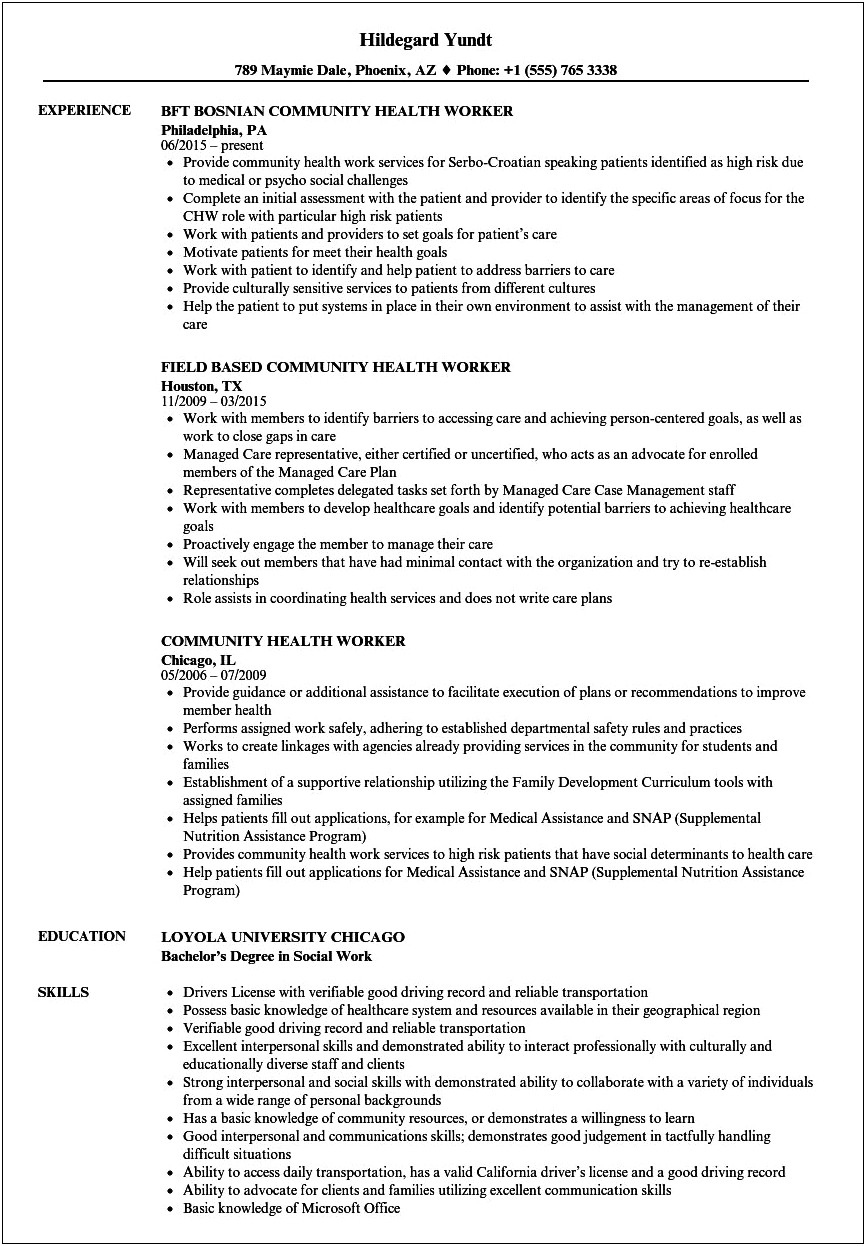 Human Service Institutional Care Worker Resume