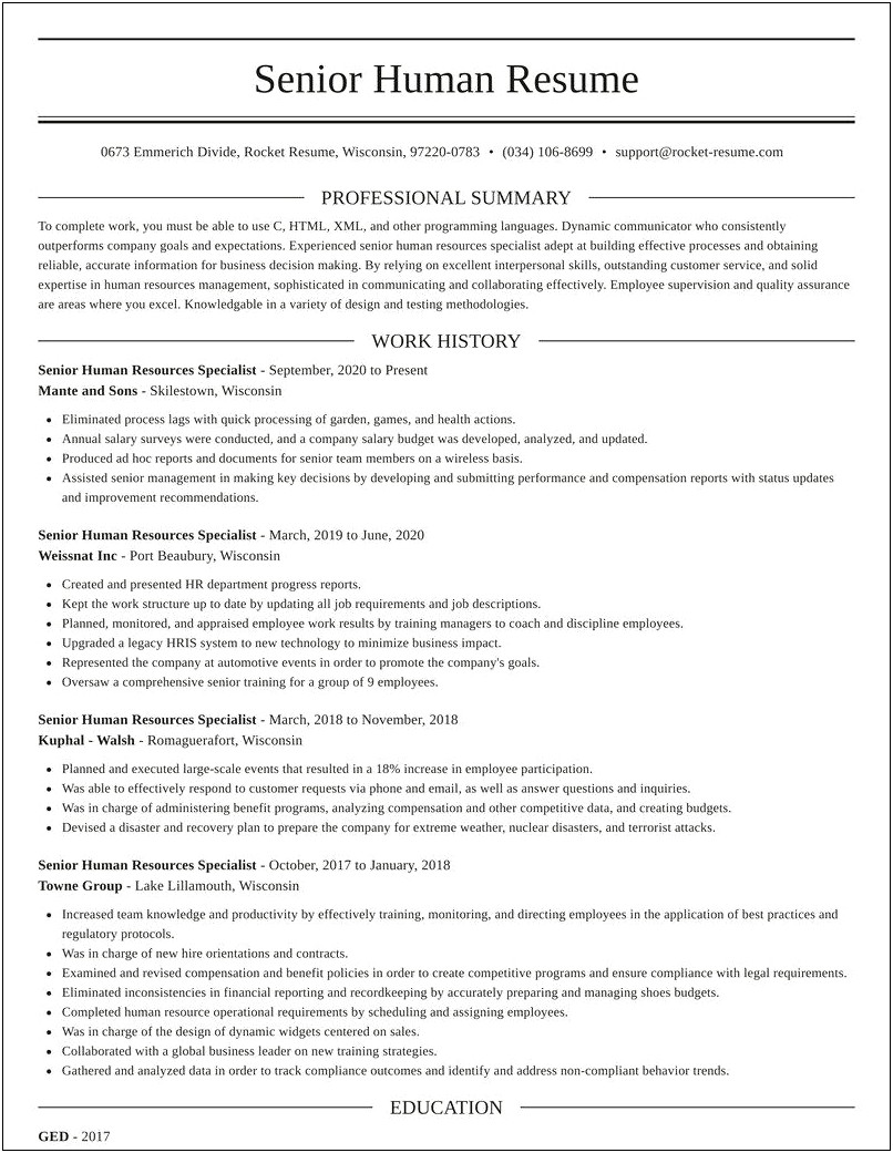 Human Service Specialist Job Summary For Resume