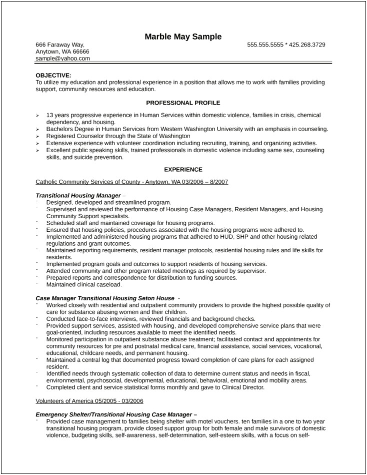 Human Services Case Manager Resume