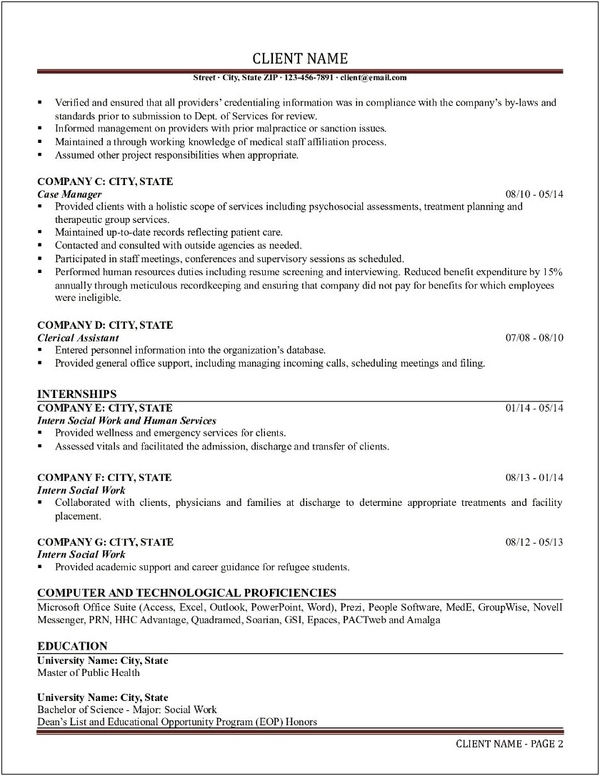 Human Services Job Description For Resume