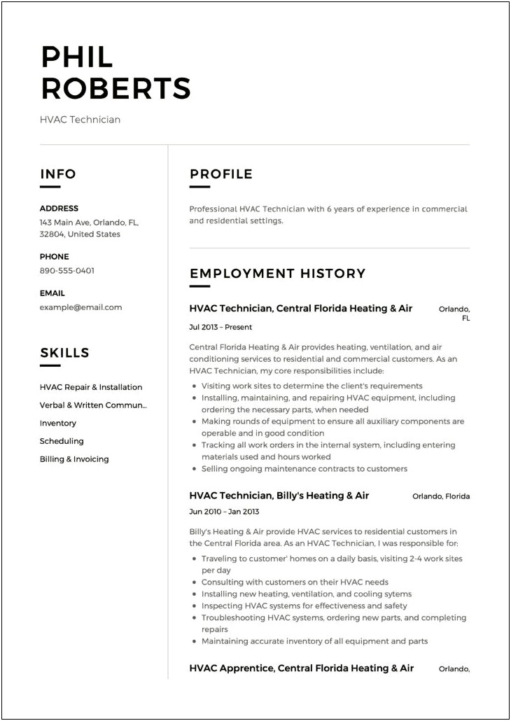 Hvac Dispatcher Job Description Resume
