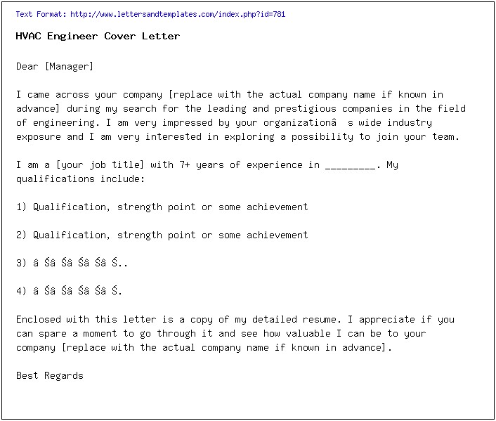 Hvac Resume Cover Letter Examples