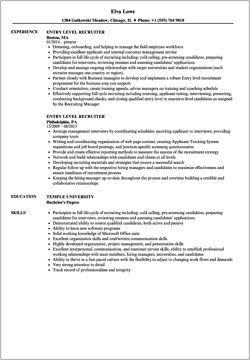 Hybrid Resume Examples For Entry Level Recruiters