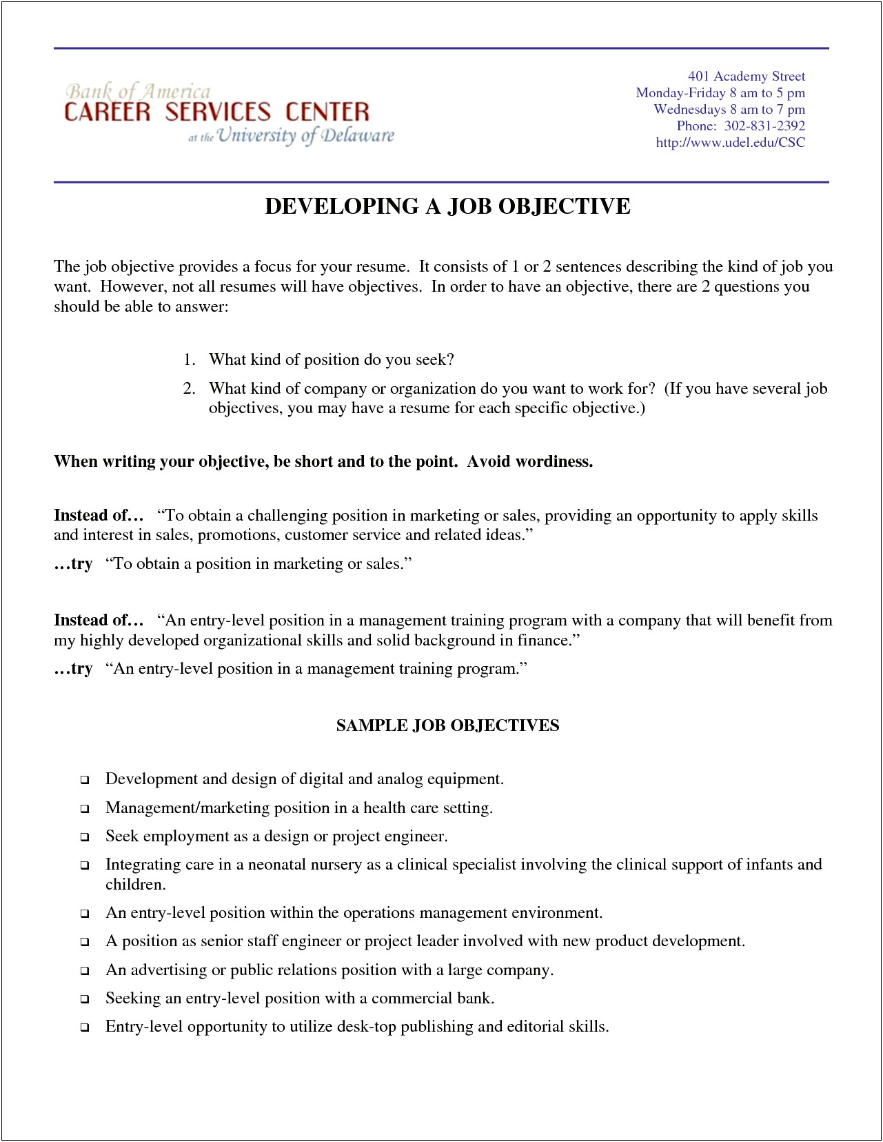 Ideas For Objective Section Of Resume