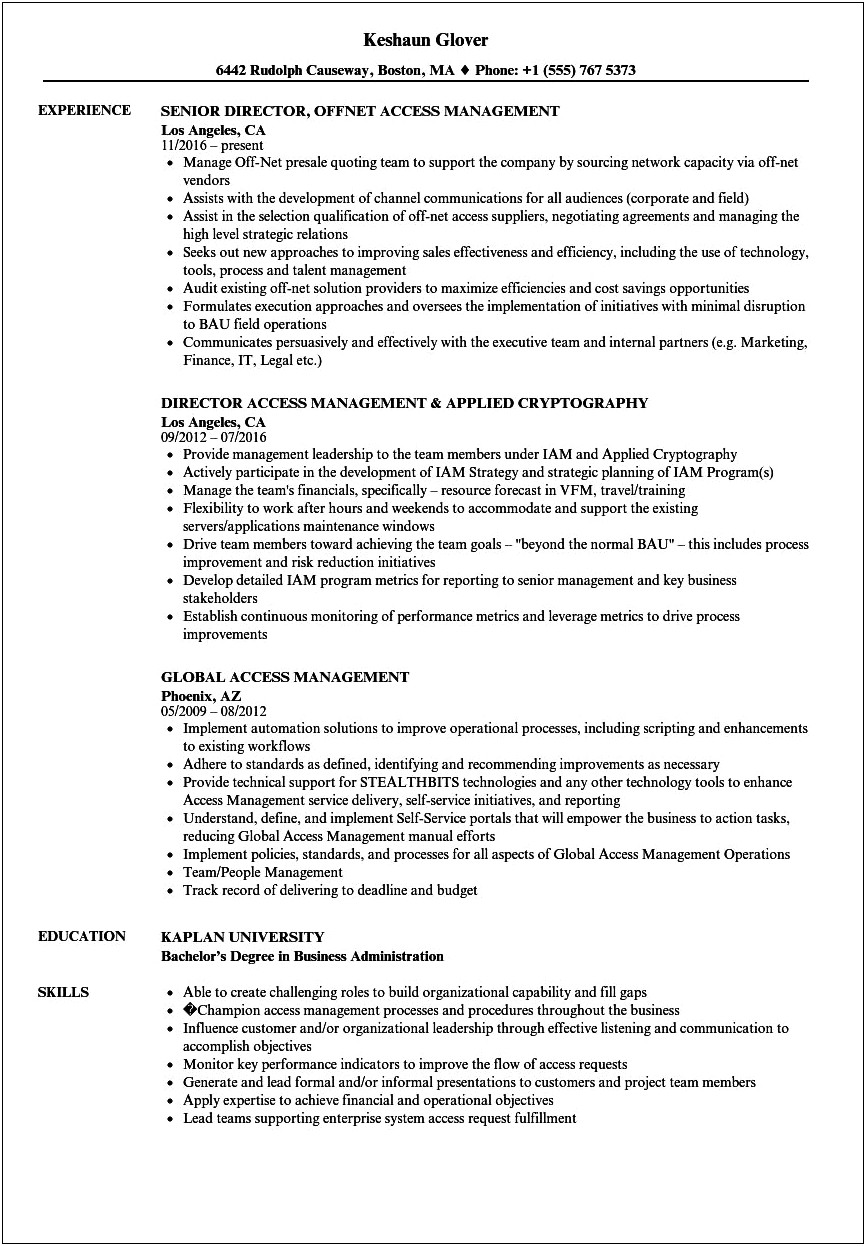 Identity Management Project Manager Resume