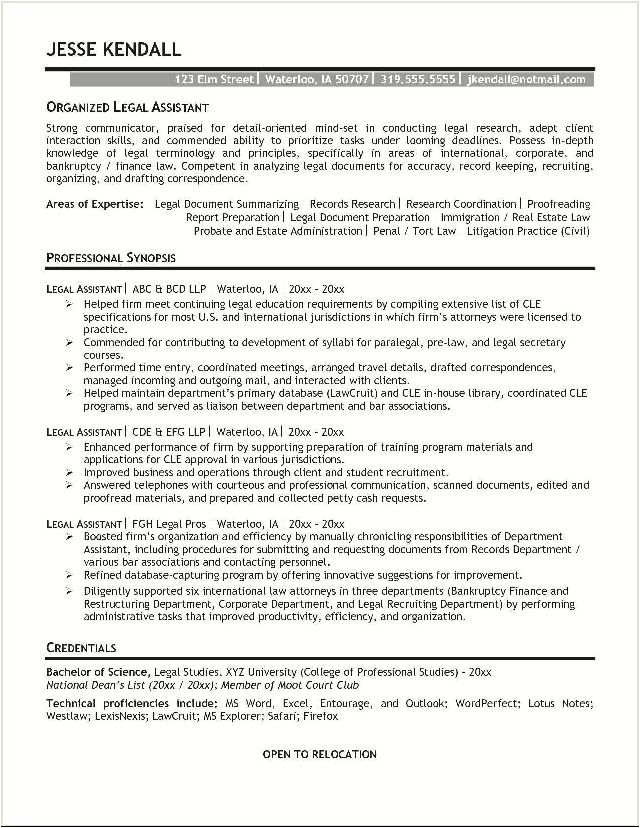Immigration Legal Assistant Resume Examples