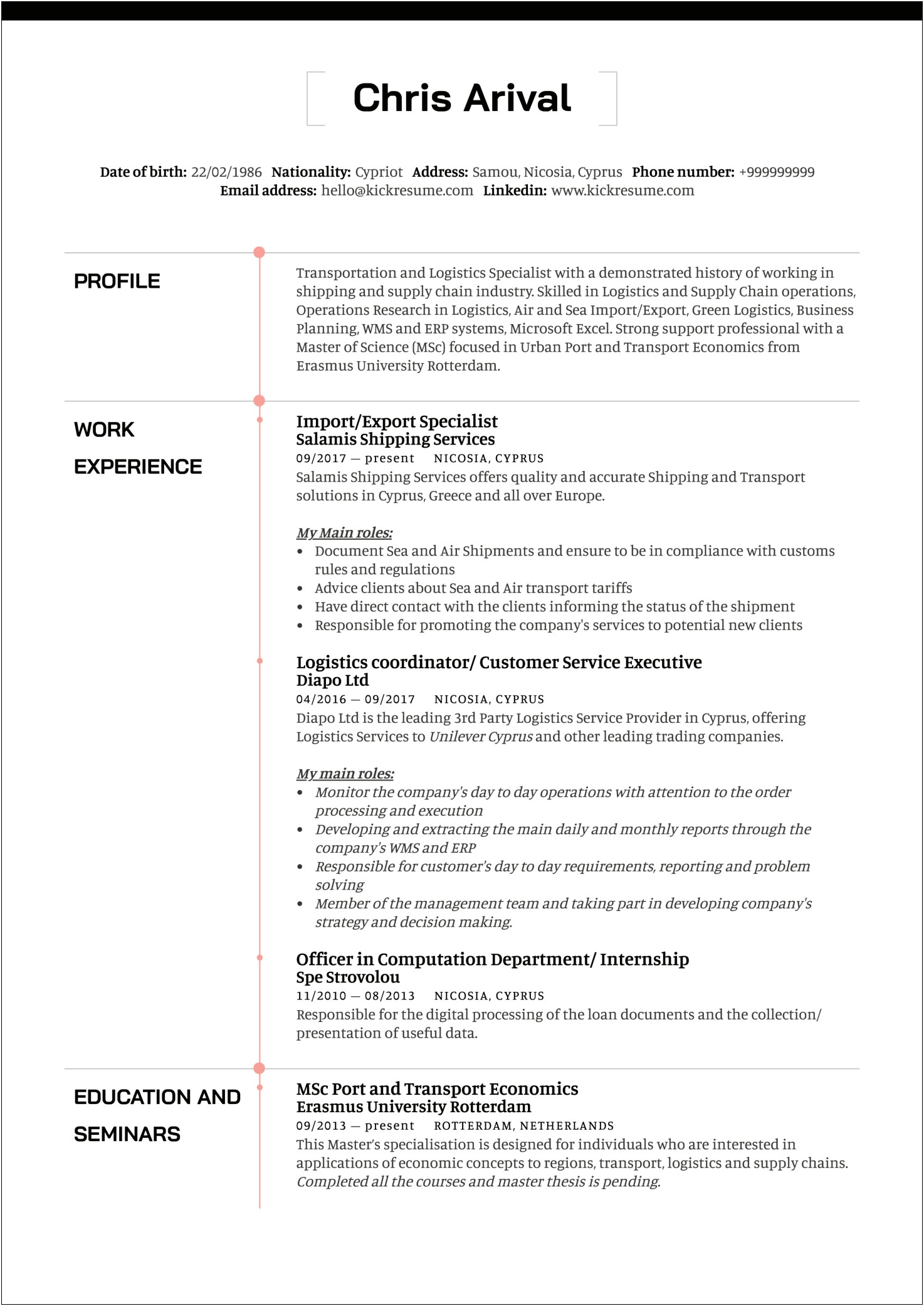 Import Export Sales Manager Resume