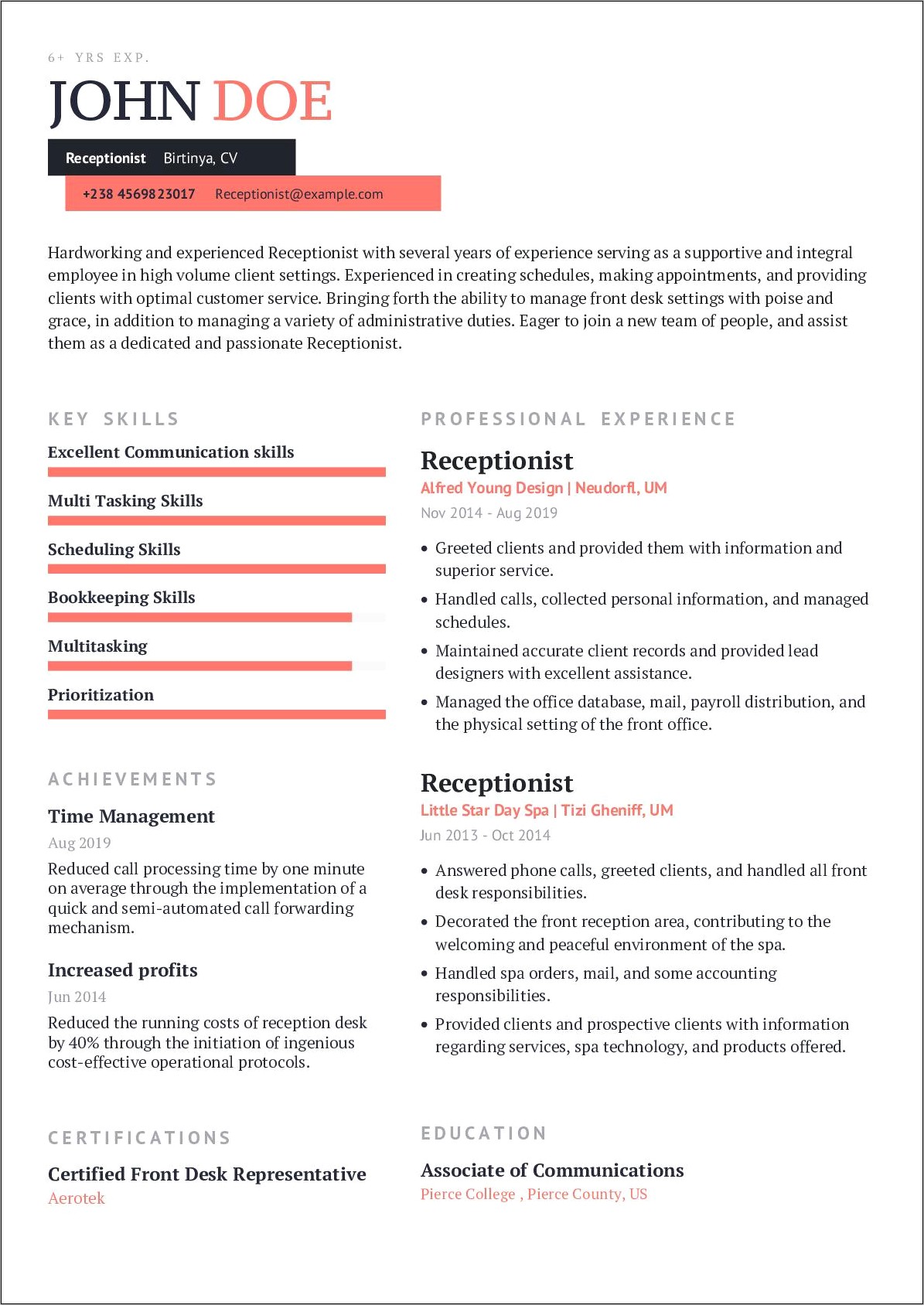 Important Skills For Receptionist Resume