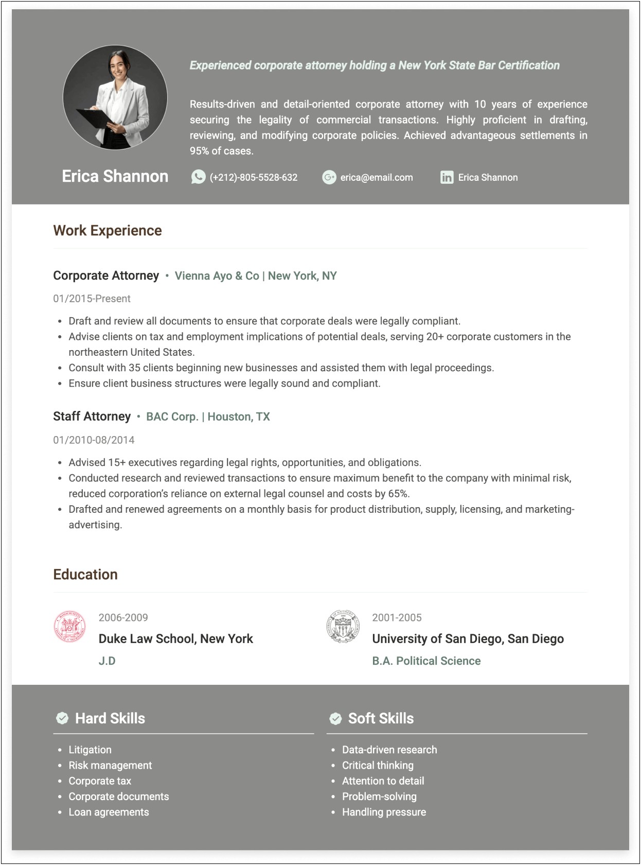 In House Counsel Resume Sample