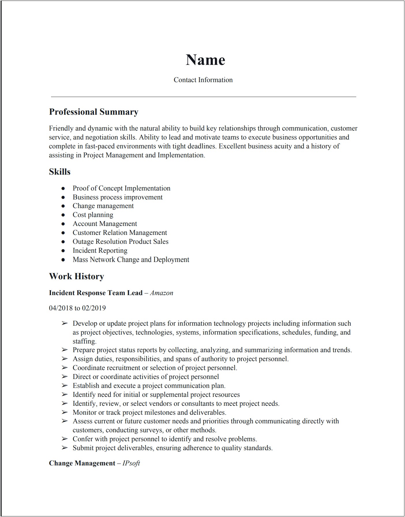 Incident And Change Management Resume