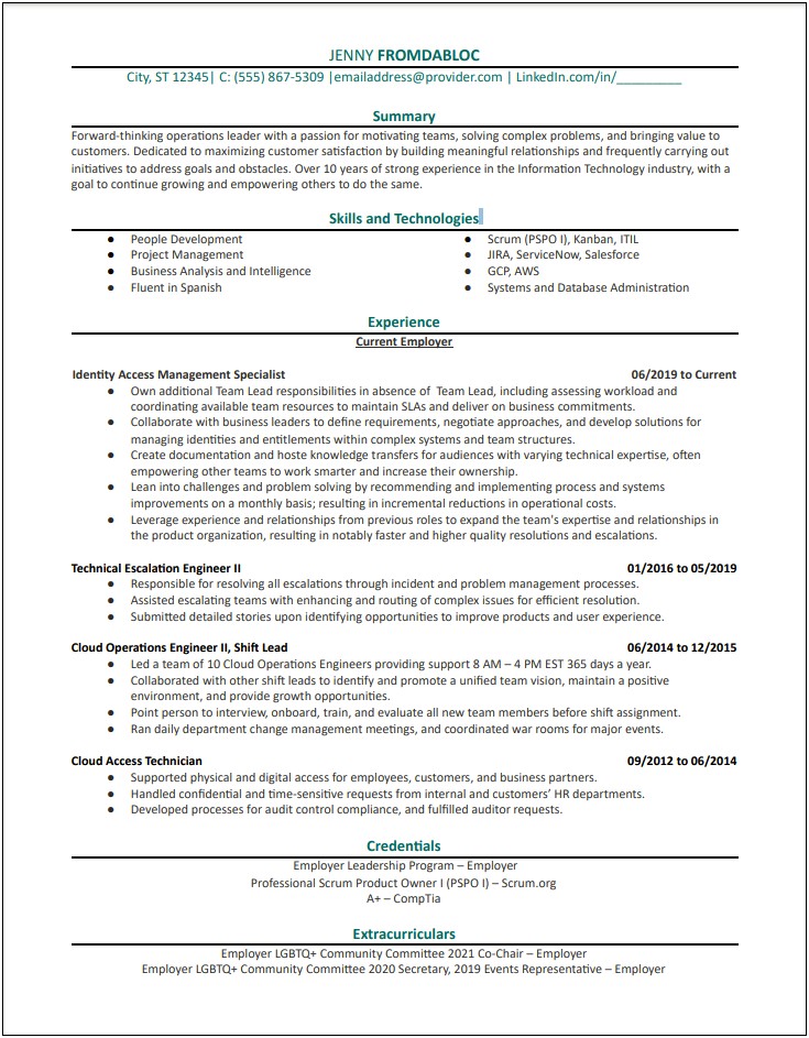 Incident And Problem Manager Resume