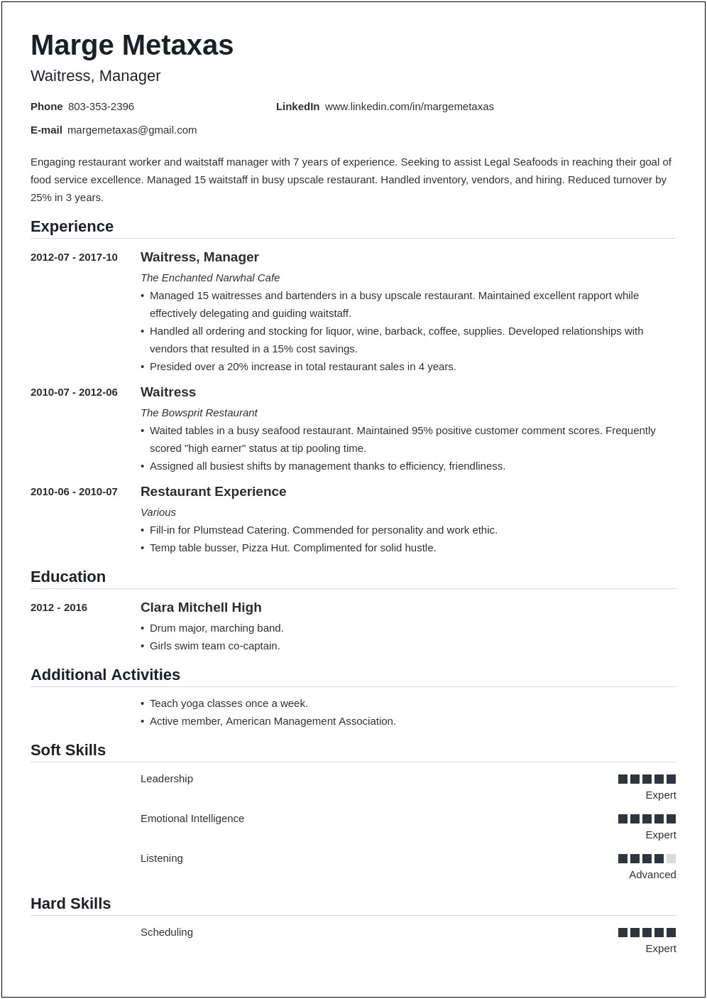 Including Non Restaurant Experience On Resume