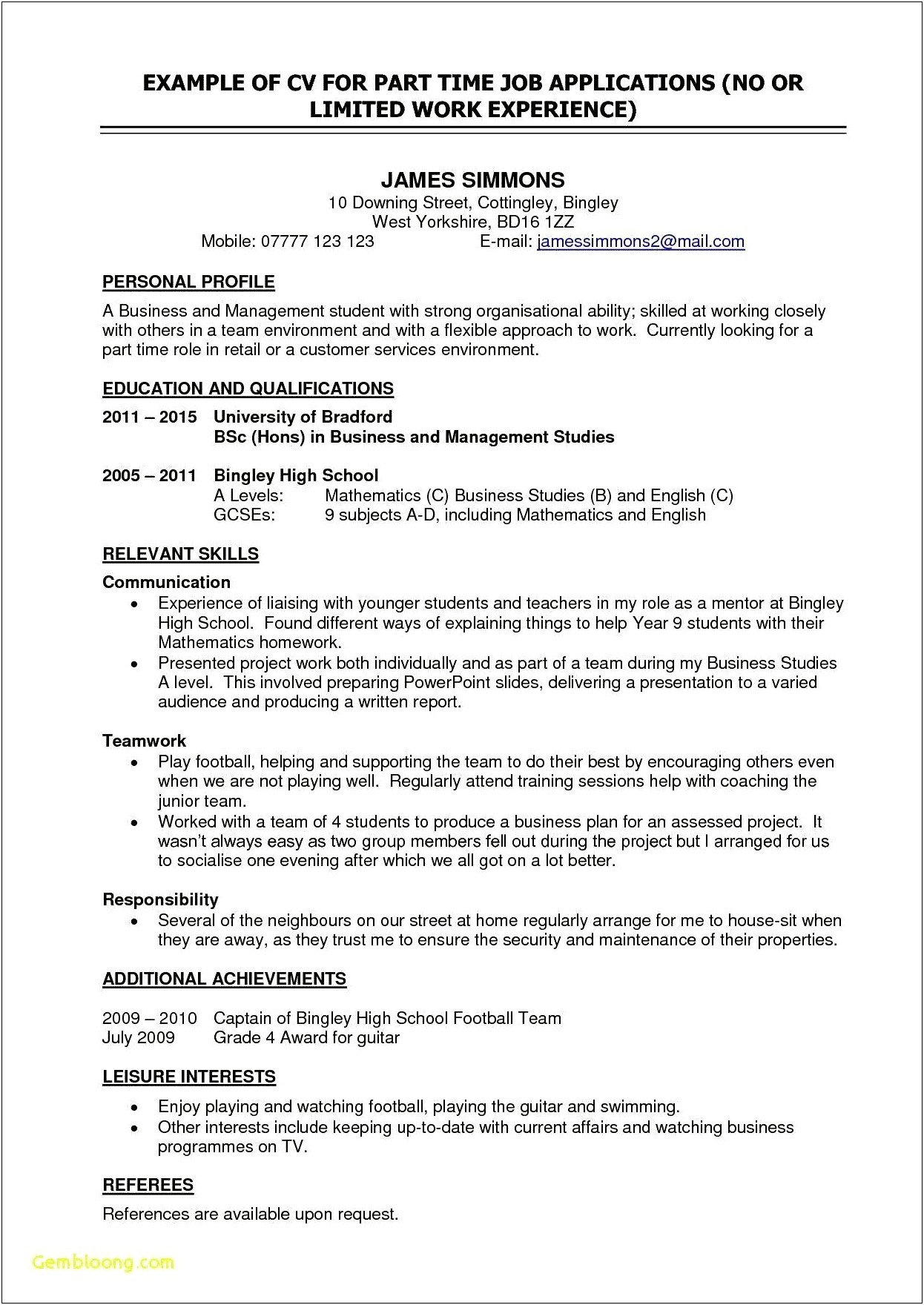 Including Part Time Job Resume