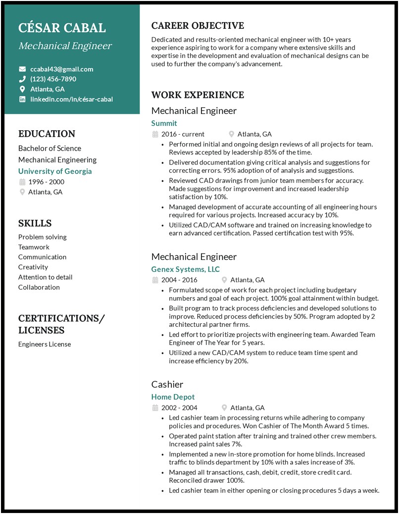 Indeed Example Resume Of Mechanical Engineer