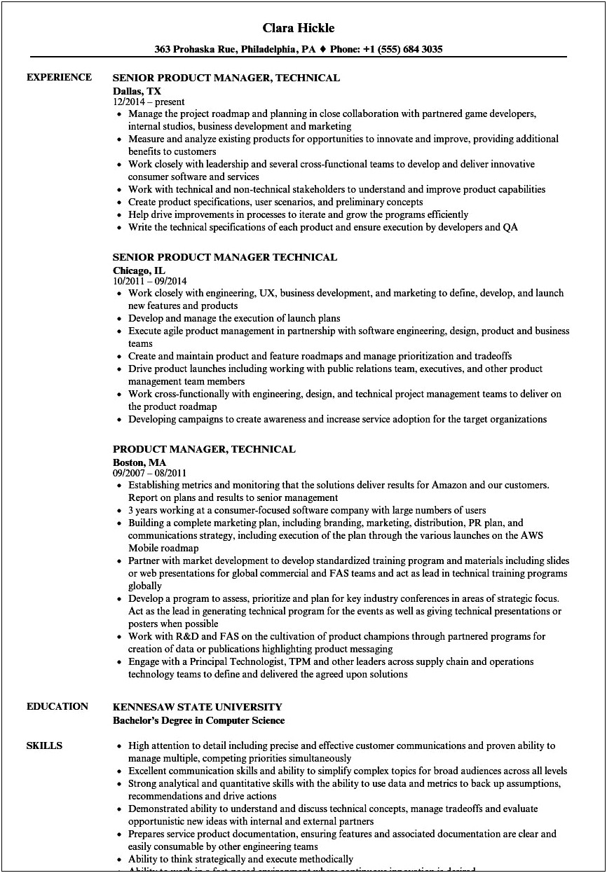 Indeed Technical Product Manager Resume