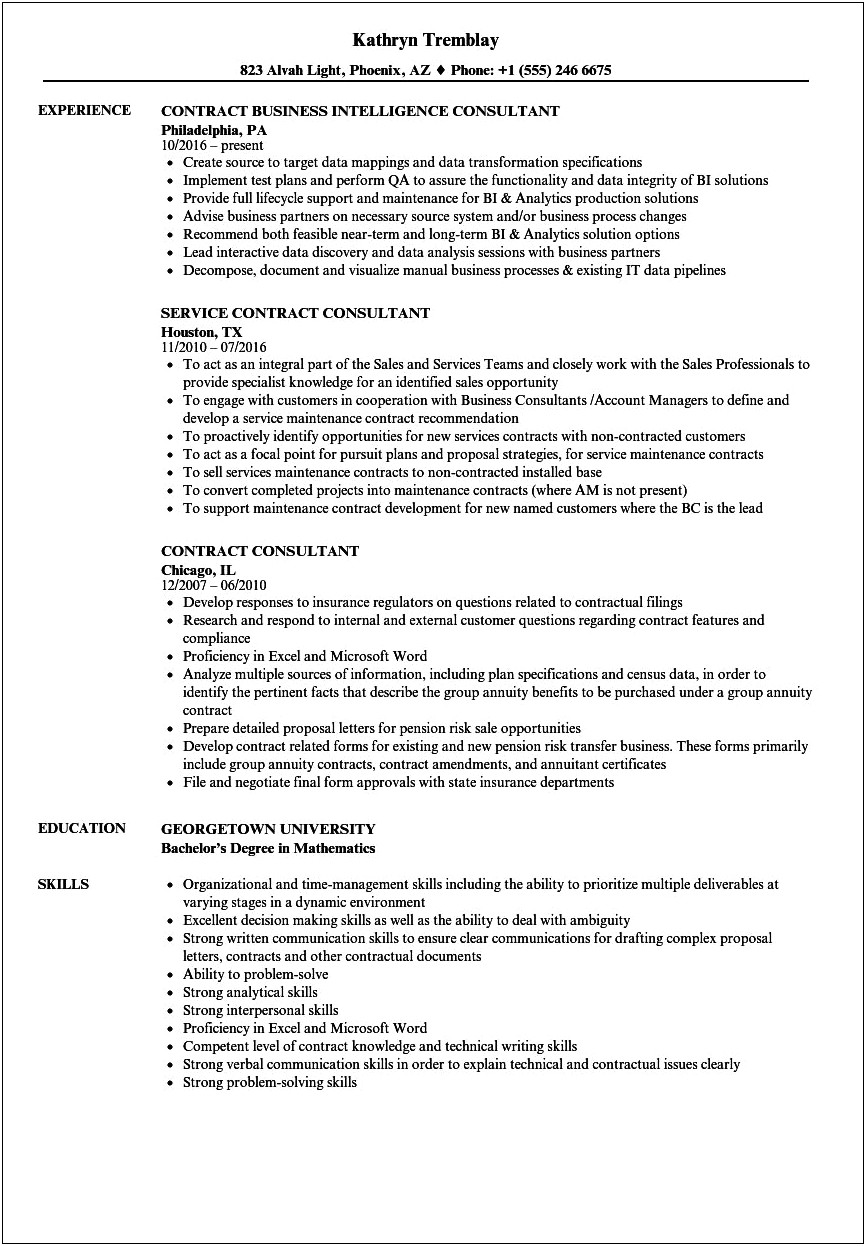 Independent Contractor Consultant Resume Samples