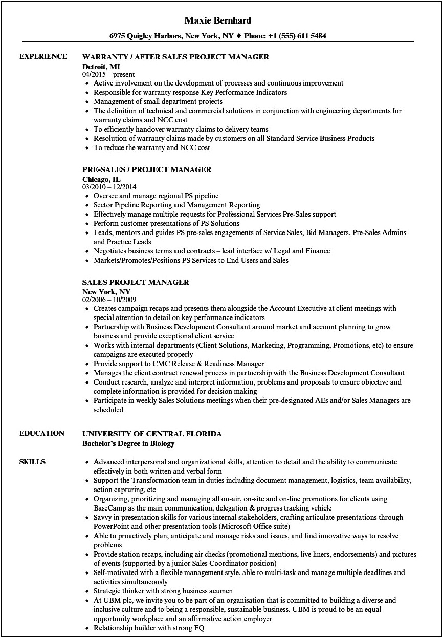 Independent Contractor Project Manager Resume