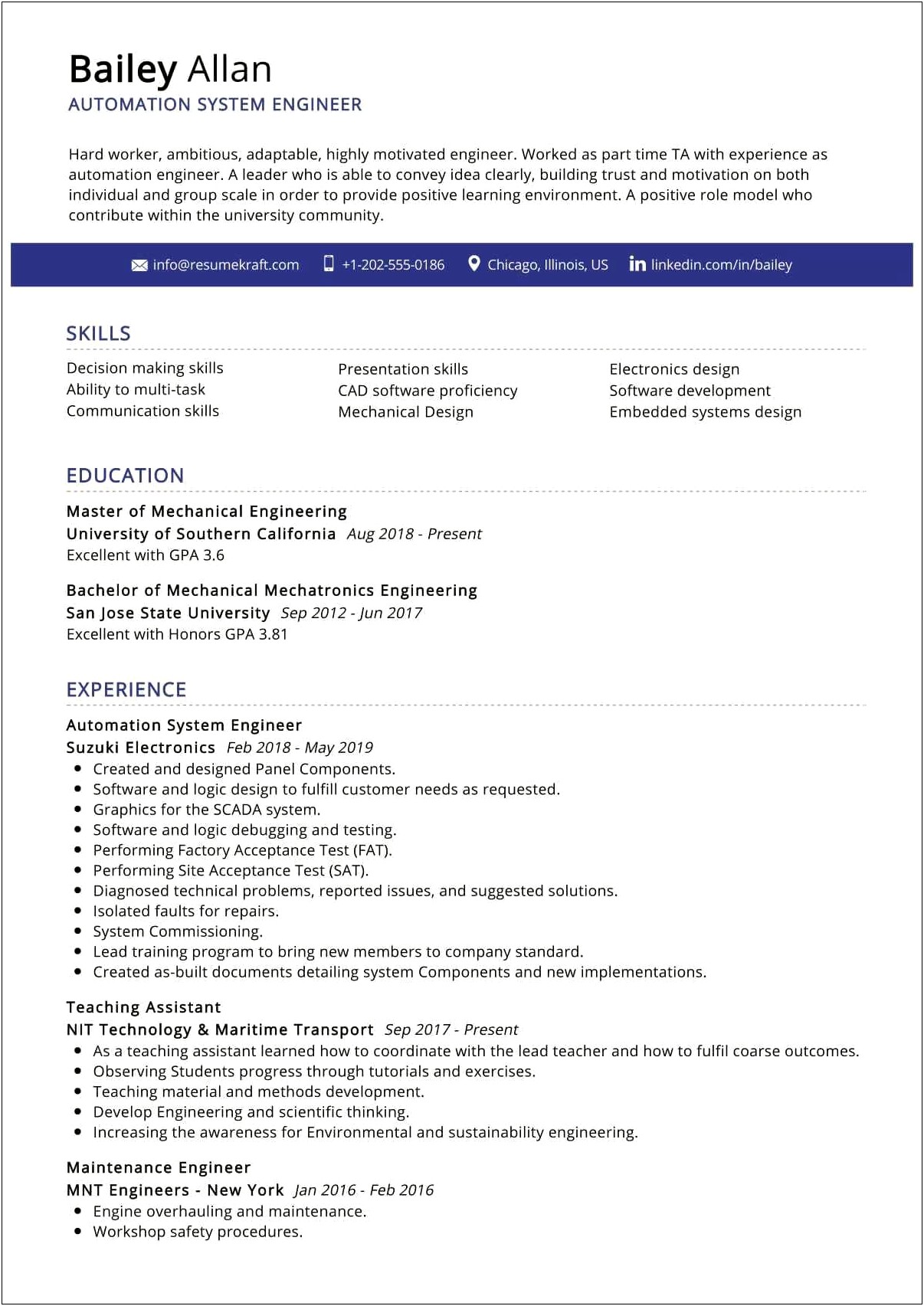 Industrial Automation Engineer Resume Examples
