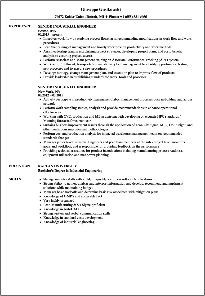 Industrial Objective On A Resume