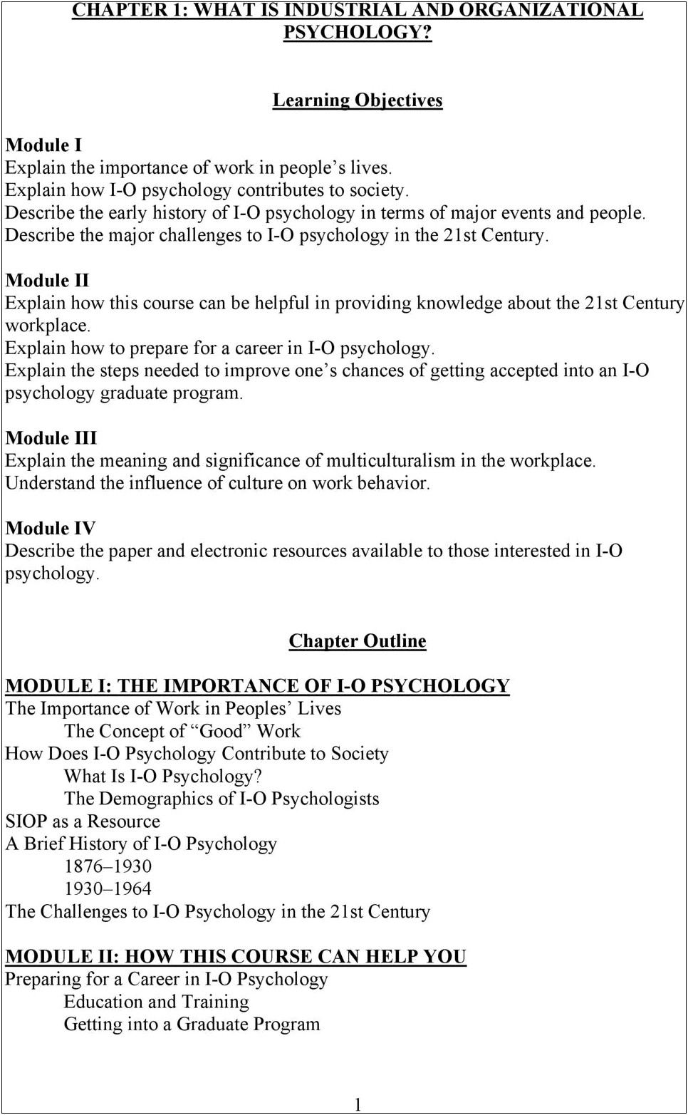 Industrial Organizational Psychology Resume Objectives