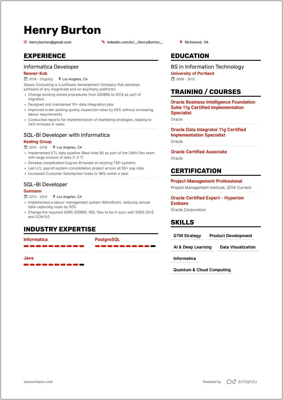Informatica 2 Years Experience Sample Resume