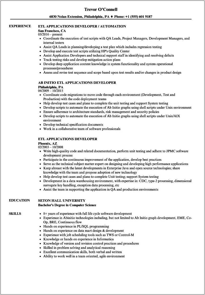 Informatica Developer Resume For 3 Years Experience