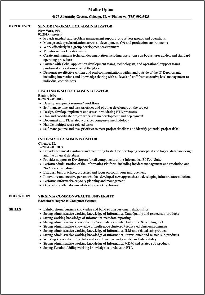Informatica Resume For 7 Years Experience Dice Hireitpeiple