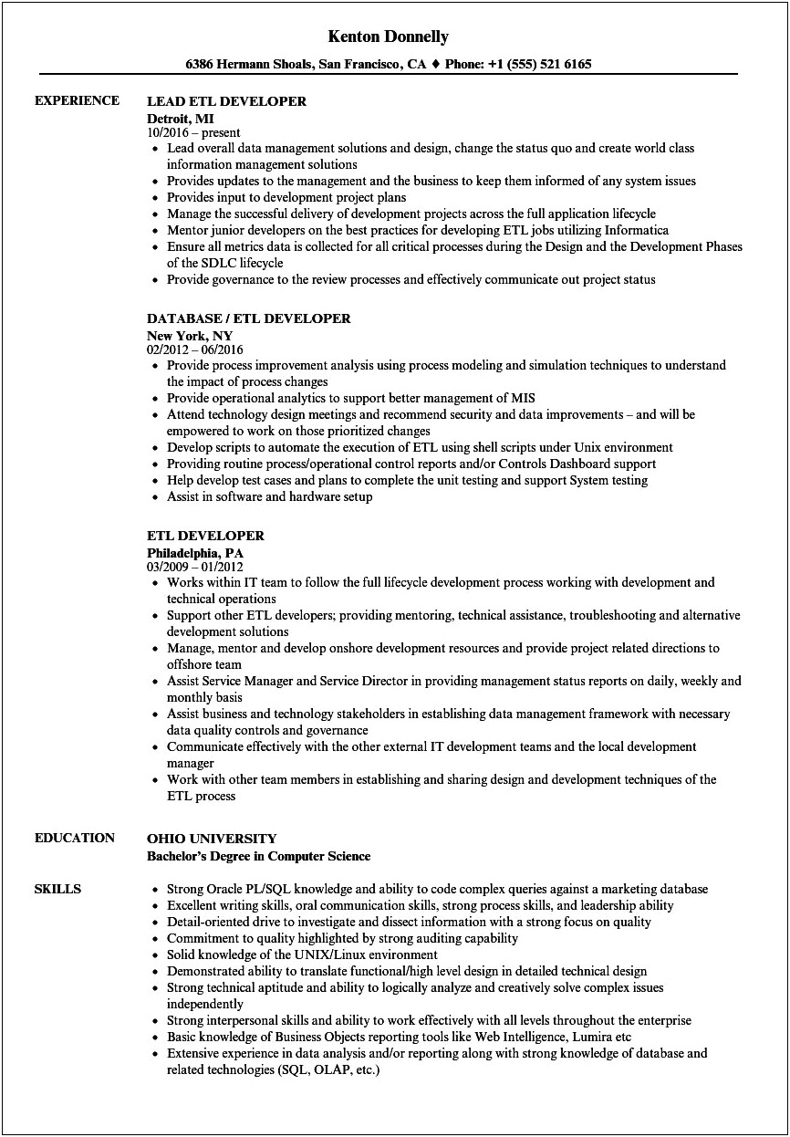Informatica With Ssis Sample Resume