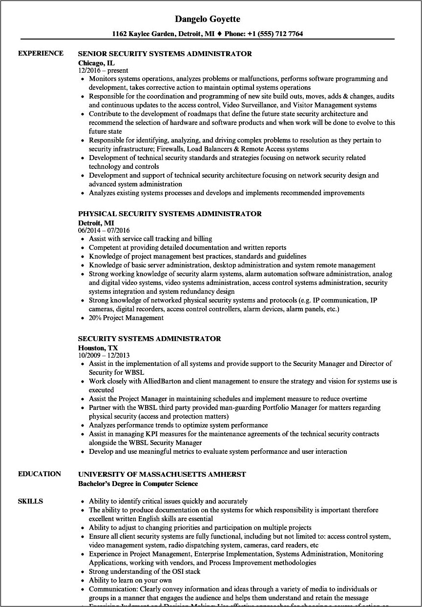 Information Security Administrator Resume Example