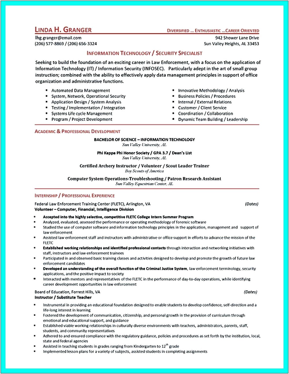 Information Security Specialist Resume Sample