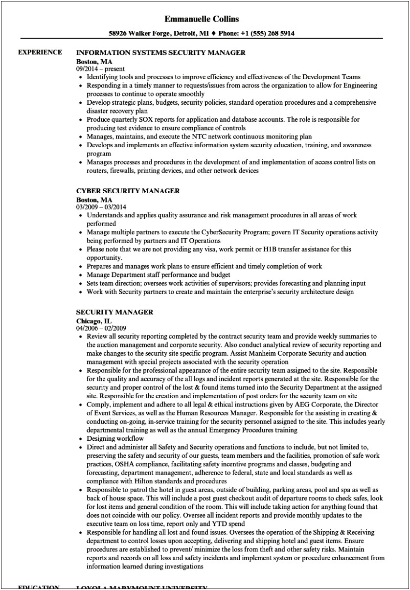 Information Security Systems Manager Resume
