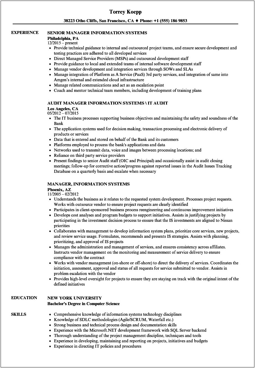 Information System Skills On A Resume Examples