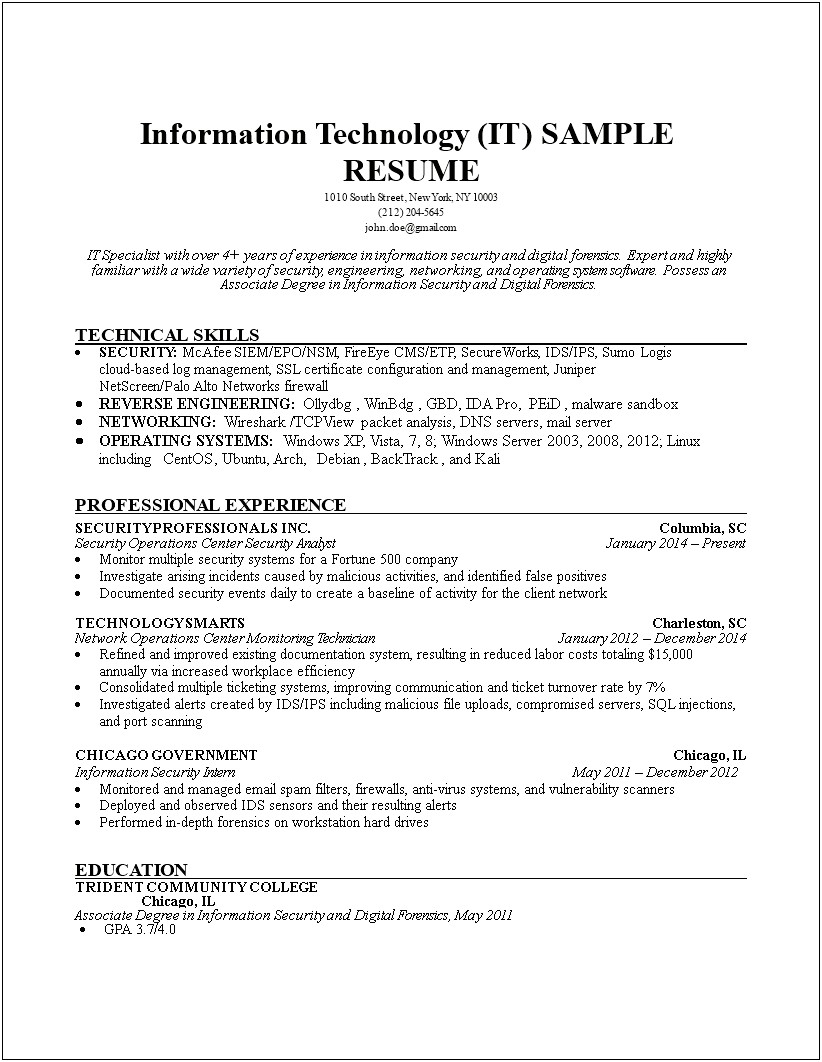 Information Systems Skills For Resumes